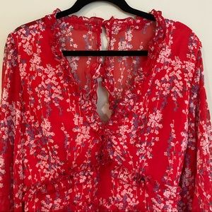 Ditsy Floral Print Backless Frill Trim A-Line Dress- New- Size XL